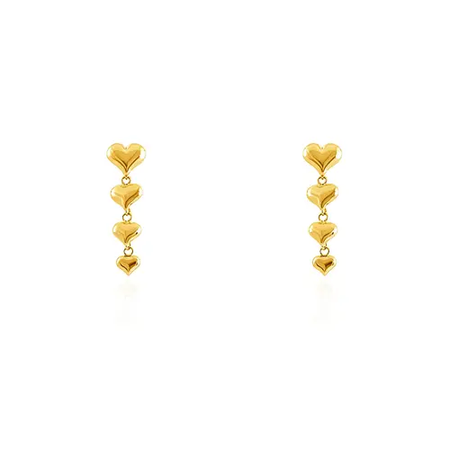 Par de Brincos Franjados de Ouro - 4 Corações