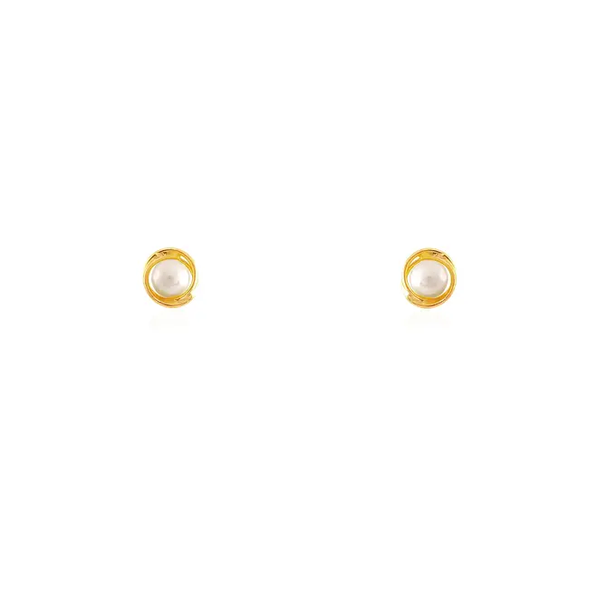 Par de Brincos com Pérolas de 3 mm, em Ouro Amarelo