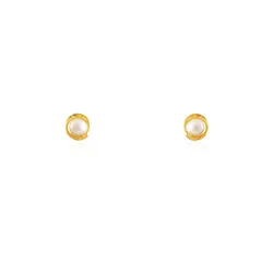 Par de Brincos com Pérolas de 3 mm, em Ouro Amarelo