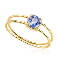 Anel Aro Duplo de Ouro Amarelo com Quartzo Azul.