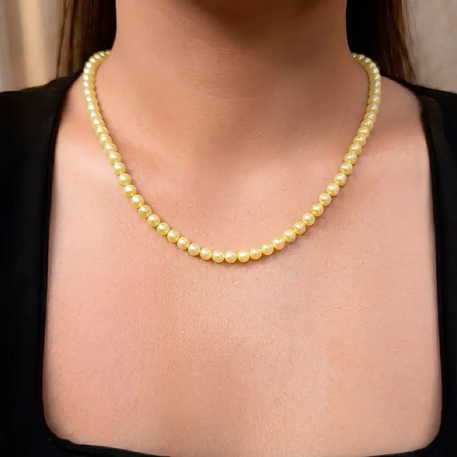 Colar de Pérolas Amarelas de de 5 mm, Fecho de Ouro