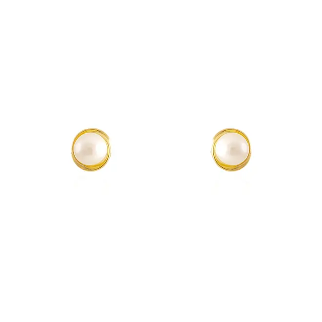 Par de Brincos Infantil com Pérolas de 5 mm, em Ouro Amarelo