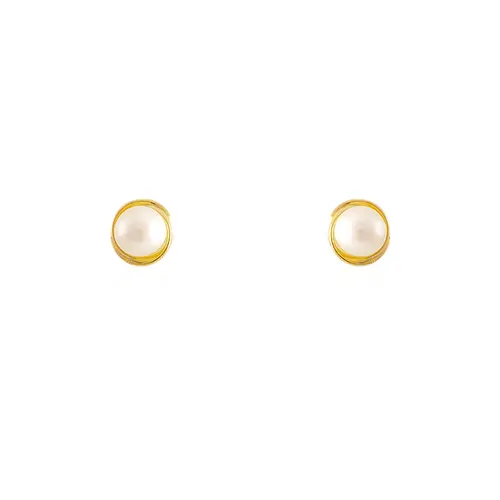 Par de Brincos Infantil com Pérolas de 5 mm, em Ouro Amarelo