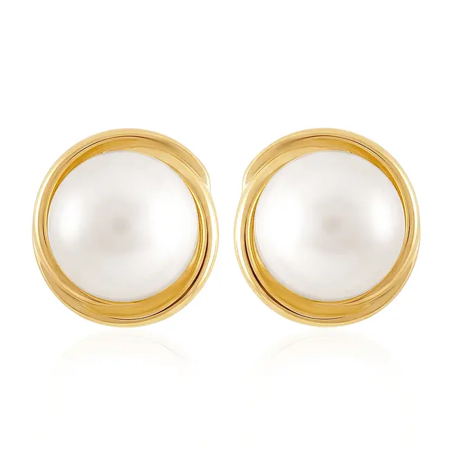 Par de Brincos Infantil com Pérolas de 5 mm, em Ouro Amarelo