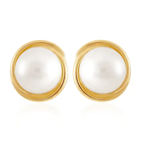 Par de Brincos Infantil com Pérolas de 5 mm, em Ouro Amarelo