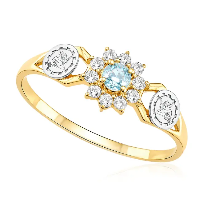 Anel Ouro Amarelo 18K modelo Formatura com Água Marinha