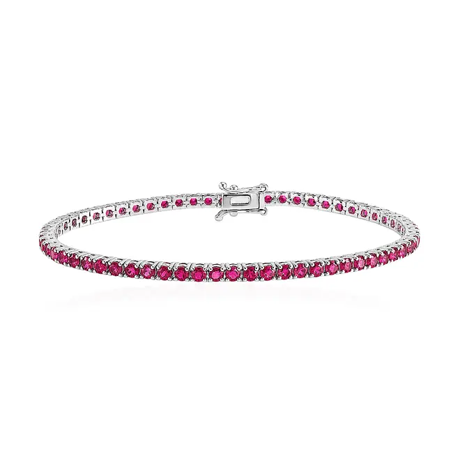 Pulseira Riviera de Ouro Branco com Rubis totalizando 1,24 Cts.
