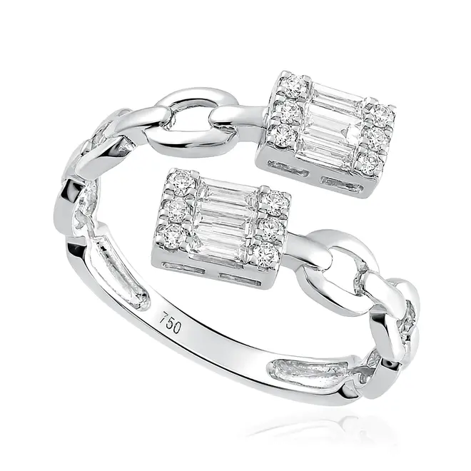 Anel Corrente de Ouro Branco, com Diamantes totalizando 43 pts.