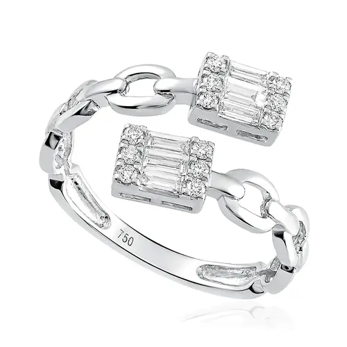 Anel Corrente de Ouro Branco, com Diamantes totalizando 43 pts.