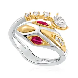 Anel Serpente de Ouro Duas Cores com Diamantes e Rubis.