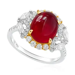 Anel Trabalhado de Ouro Branco com Diamantes e Rubi de 4,83 Cts.