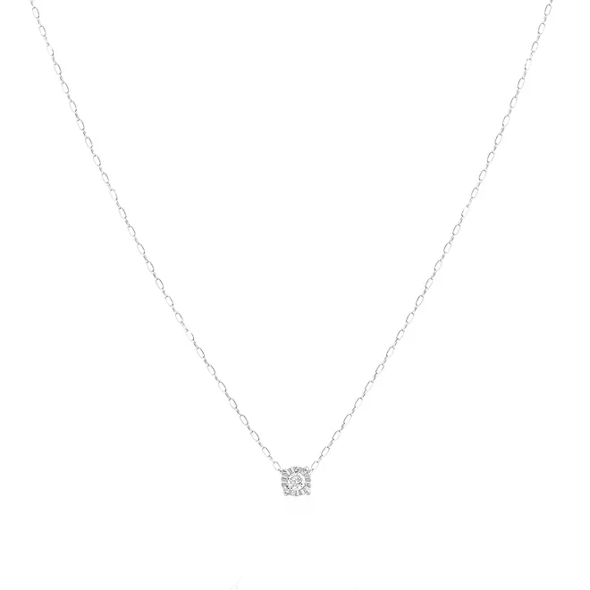 Pingente Ponto de Luz de Ouro Branco com Corrente e Diamante de Laboratório