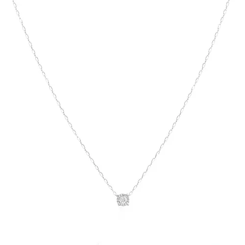 Pingente Ponto de Luz de Ouro Branco com Corrente e Diamante de Laboratório