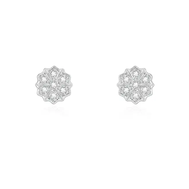 Par de Brincos de Prata modelo Chuveiro com Diamantes