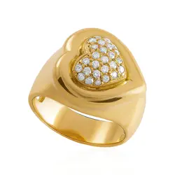 Anel Trabalhado Coração de Ouro Amarelo com Diamantes Totalizando 40 Pts.