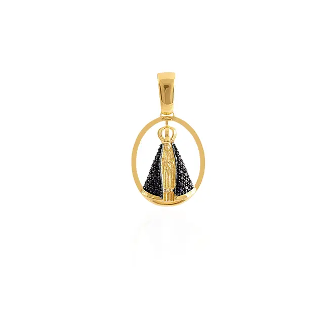 Pingente Nossa Senhora em Ouro Amarelo com Safiras.