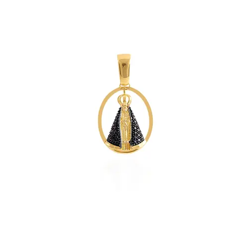 Pingente Nossa Senhora em Ouro Amarelo com Safiras.
