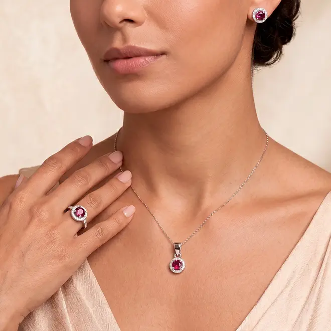 Conjunto Par de Brincos, Pingente  e Anel de Prata com Cristais e Turmalinas Rosas