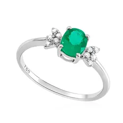 Anel, Esmeralda Colombiana 4x6 mm 60 Pts, 10 Diamantes 10 Pts.