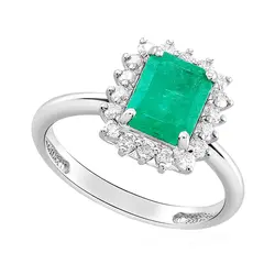 Anel, Esmeralda Colombiana 6x8 mm 1,60 Cts, 18 Diamantes 40 Pts.