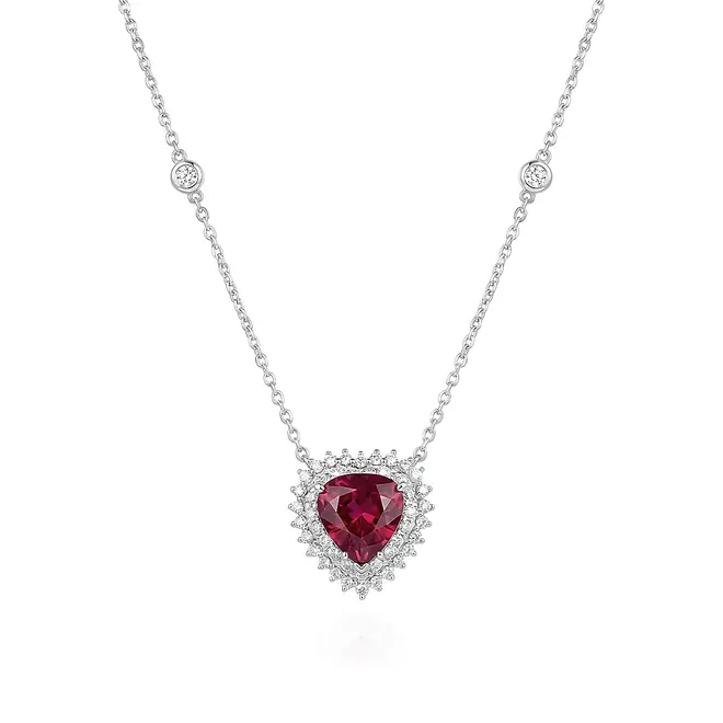 Pingente, com Corrente, Rubelita 2,90 Cts, 48 Diamantes 58 Pts Ouro Branco