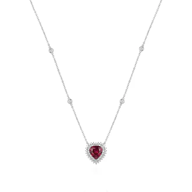 Pingente, com Corrente, Rubelita 2,90 Cts, 48 Diamantes 58 Pts Ouro Branco