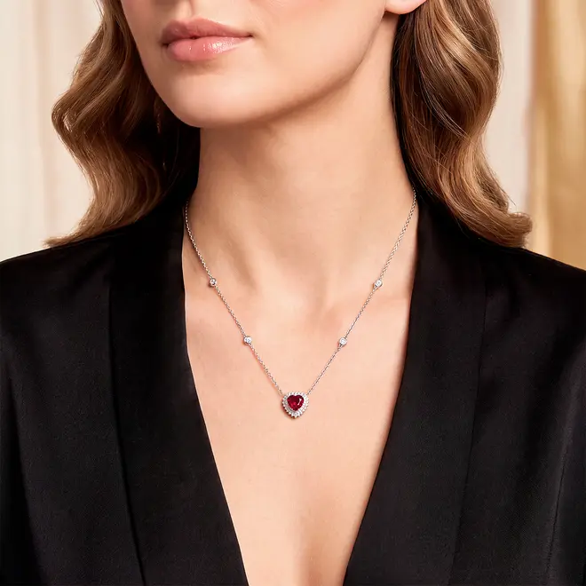 Pingente, com Corrente, Rubelita 2,90 Cts, 48 Diamantes 58 Pts Ouro Branco