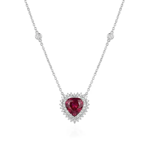 Pingente, com Corrente, Rubelita 2,90 Cts, 48 Diamantes 58 Pts Ouro Branco