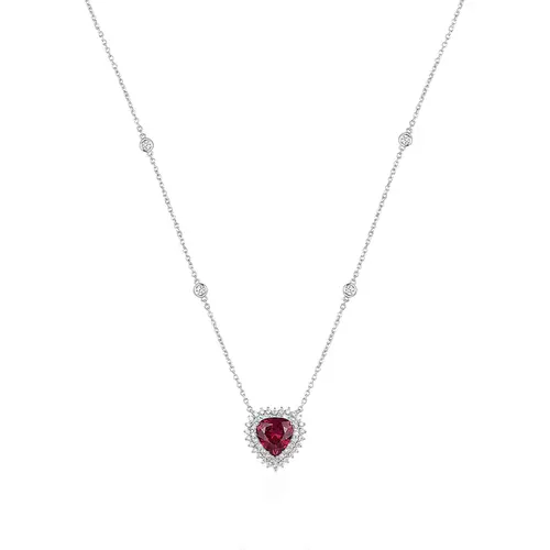 Pingente, com Corrente, Rubelita 2,90 Cts, 48 Diamantes 58 Pts Ouro Branco