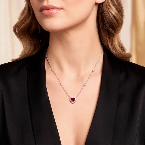 Pingente, com Corrente, Rubelita 2,90 Cts, 48 Diamantes 58 Pts Ouro Branco