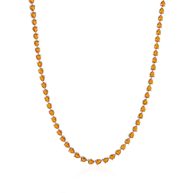 Conjunto Gargantilha e Pulseira de Prata com Safiras Laranjas.