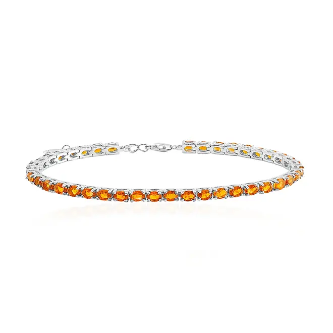 Conjunto Gargantilha e Pulseira de Prata com Safiras Laranjas.