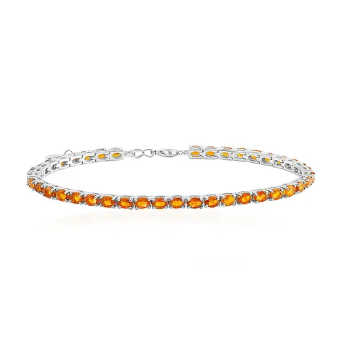 Conjunto Gargantilha e Pulseira de Prata com Safiras Laranjas.