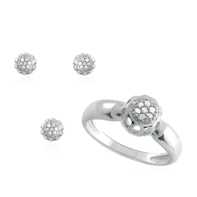 Conjunto Chuveiro em Prata com 28 Diamantes