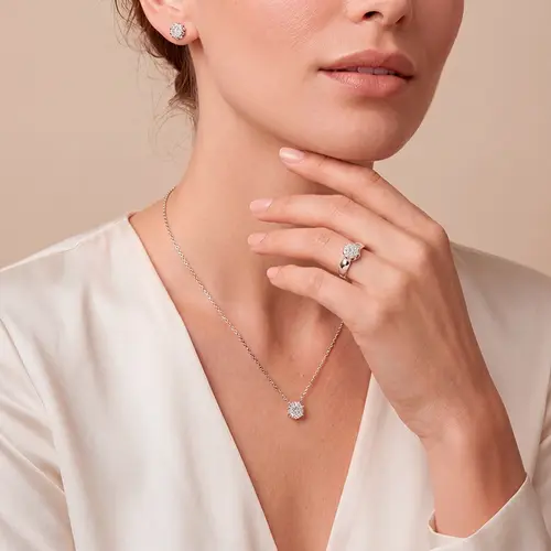Conjunto Chuveiro em Prata com 28 Diamantes