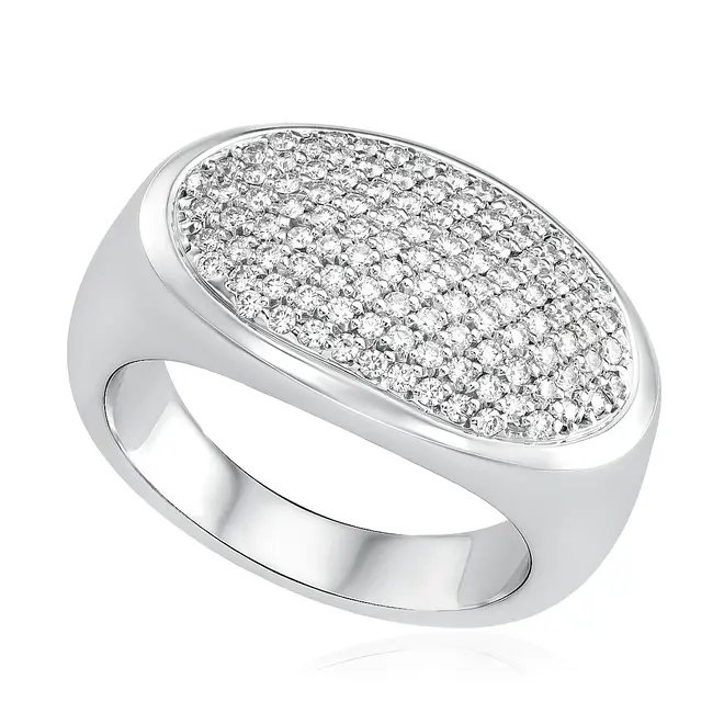 Anel Pavê  de Ouro Branco com Diamantes Totalizando 1,00 Cts