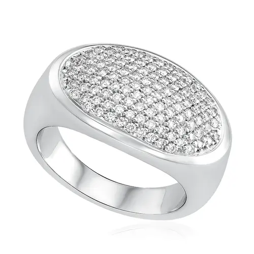 Anel Pavê  de Ouro Branco com Diamantes Totalizando 1,00 Cts