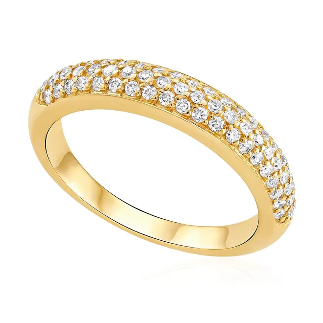 Anel Pavê com Diamantes 61 Pts em Ouro Amarelo 18K