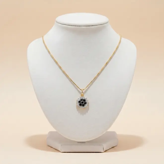 Pingente Chuveiro de Ouro Amarelo 18K com Diamantes Negros e Diamantes