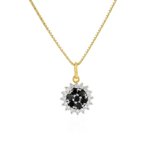 Pingente Chuveiro de Ouro Amarelo 18K com Diamantes Negros e Diamantes