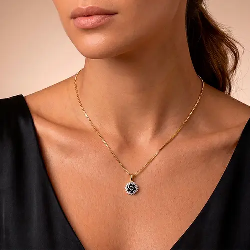 Pingente Chuveiro de Ouro Amarelo 18K com Diamantes Negros e Diamantes