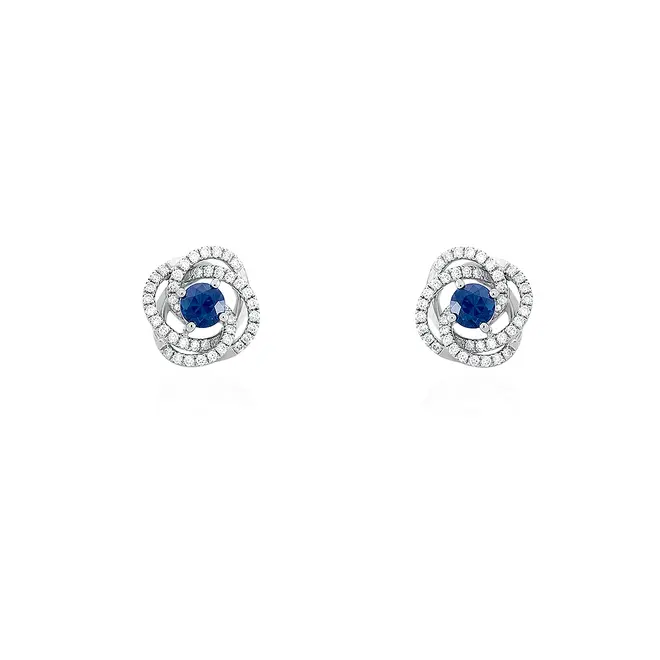 Par de Brincos de Ouro Branco 18K com Diamantes e Safiras