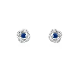 Par de Brincos de Ouro Branco 18K com Diamantes e Safiras