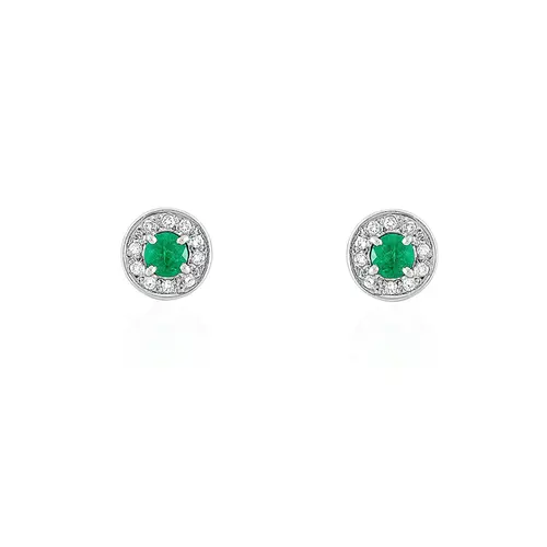 Par de Brincos de Ouro Branco 18K com Diamantes e Esmeraldas