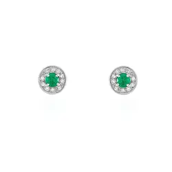 Par de Brincos de Ouro Branco 18K com Diamantes e Esmeraldas