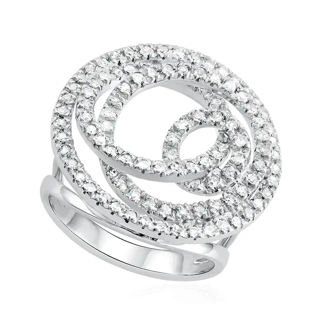 Anel Espiral Pavê de Ouro Branco 18K com Diamantes Totalizando 1,00 Cts