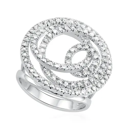 Anel Espiral Pavê de Ouro Branco 18K com Diamantes Totalizando 1,00 Cts
