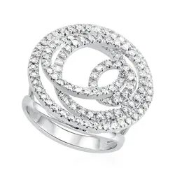 Anel Espiral Pavê de Ouro Branco 18K com Diamantes Totalizando 1,00 Cts