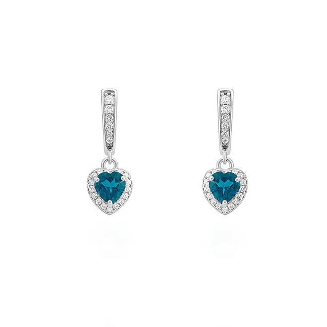 Conjunto Par de Brincos, Pingente e Anel de Prata com Cristais e Topázio London Blue 124451