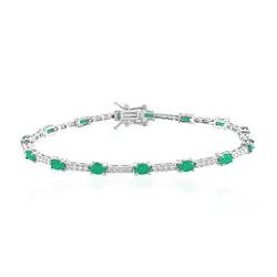 Pulseira de Prata com Cristais e 15 Esmeraldas.
